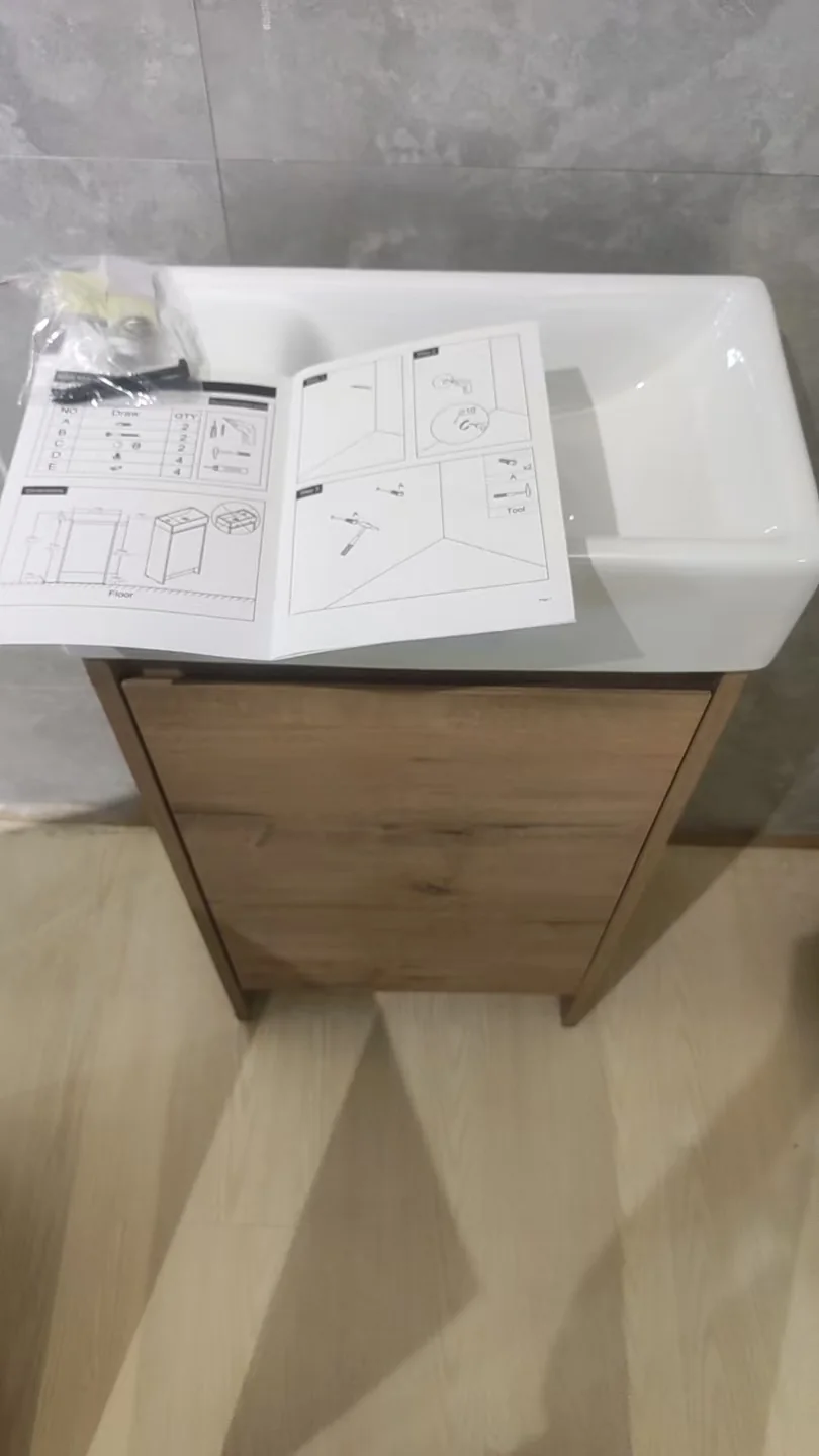 Bathroom vanity basin, hardware kit, and English installation instructions
