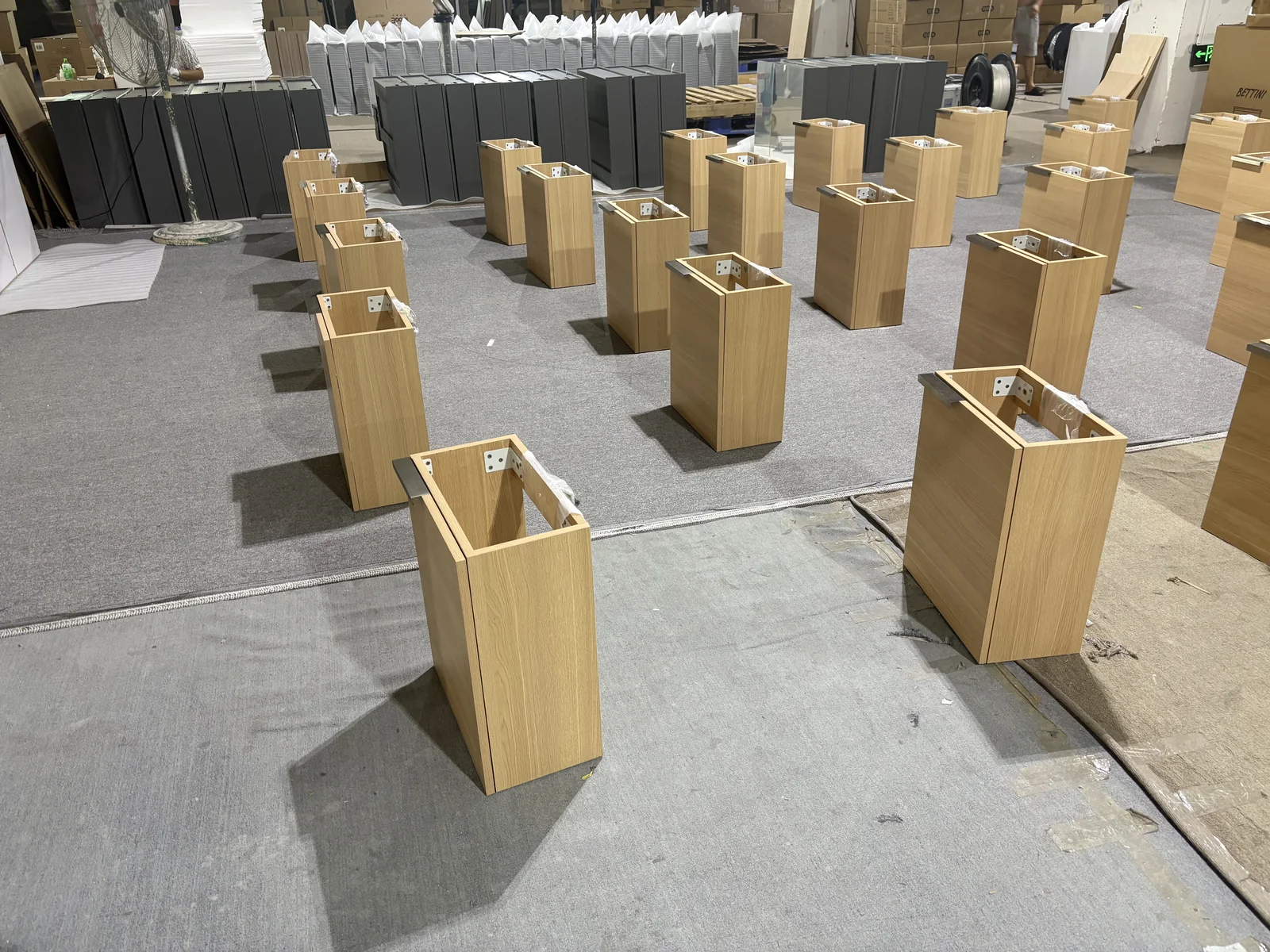Quality inspection area with bathroom vanity cabinets